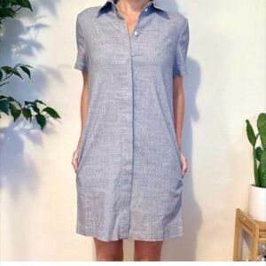 Theory Button-Down Eco Sharkskin Linen Blend short sleeve Dress S Grayish blue